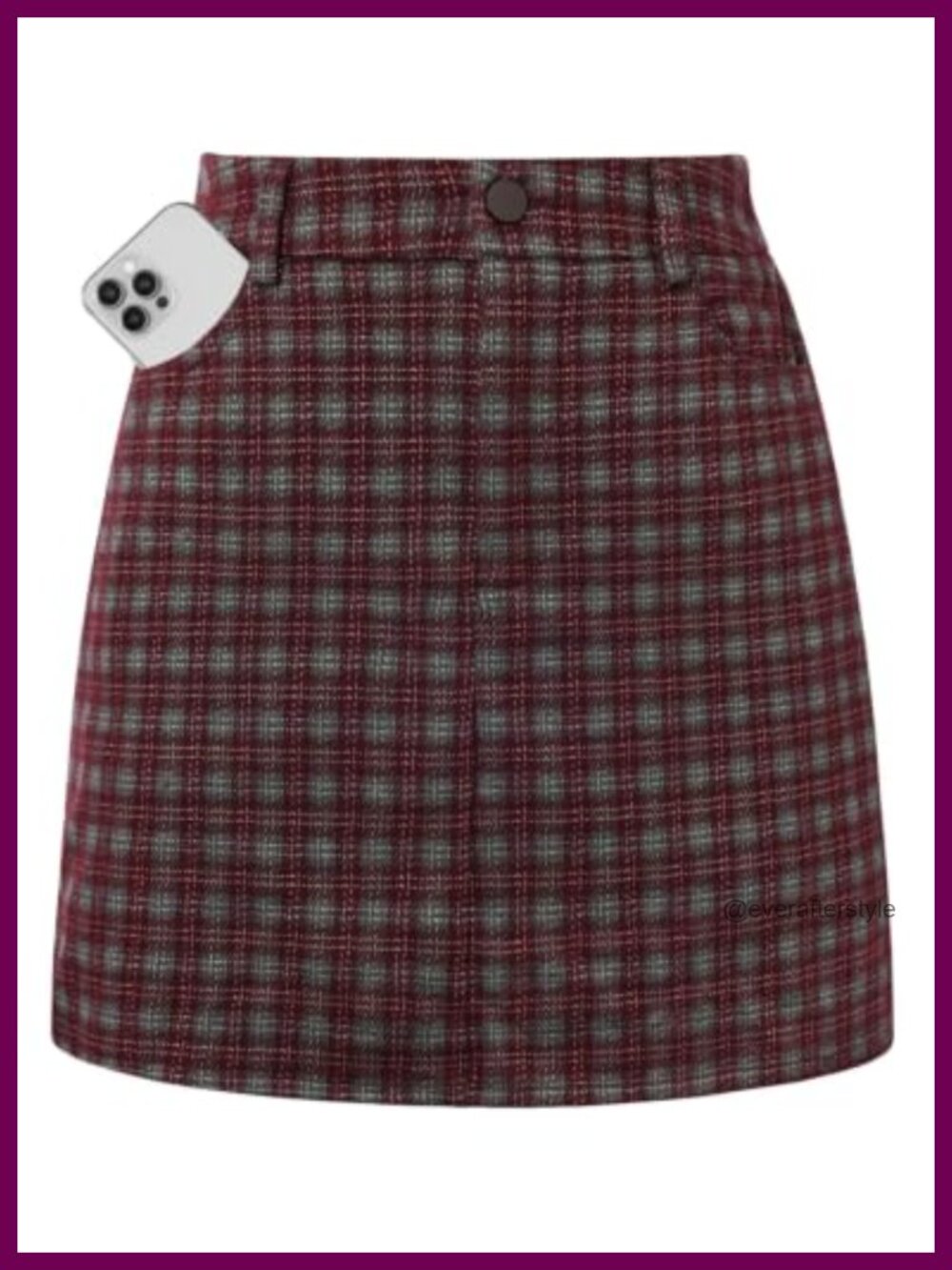 High Waist Plaid Mini Pencil Skort with Built-in Shorts & Pockets